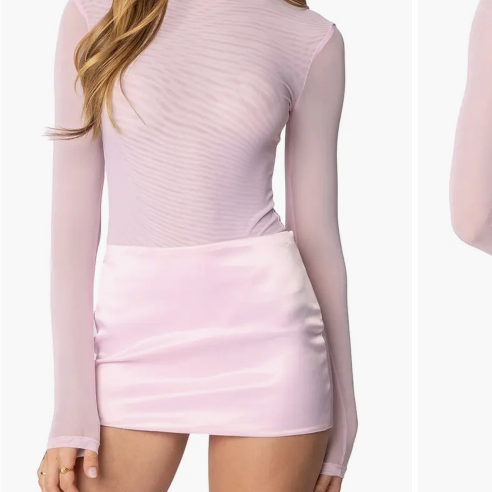 Sheer Pink Long Sleeve Top and Skirt Set